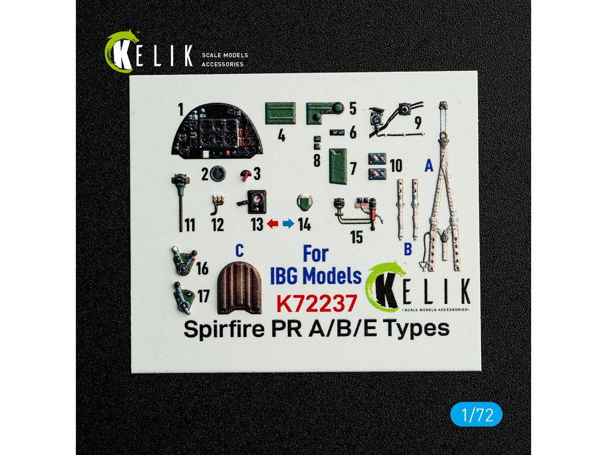 1/72 スピットファイア PR タイプA/B/E 内装3Dデカール (IBG用)