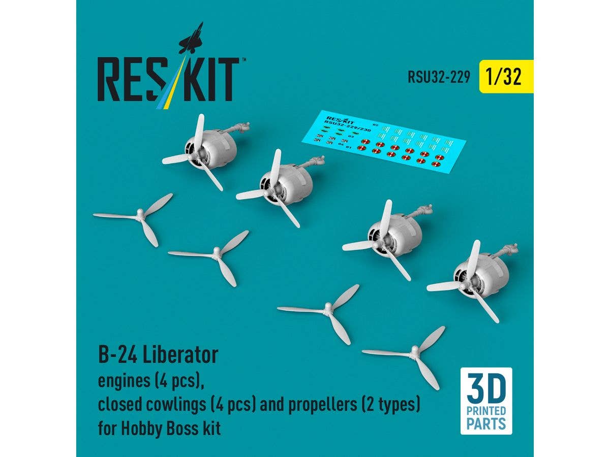1/32 B-24 エンジン、カウリング (閉状態) &プロペラ (2種 x 各4) (ホビーボス用)