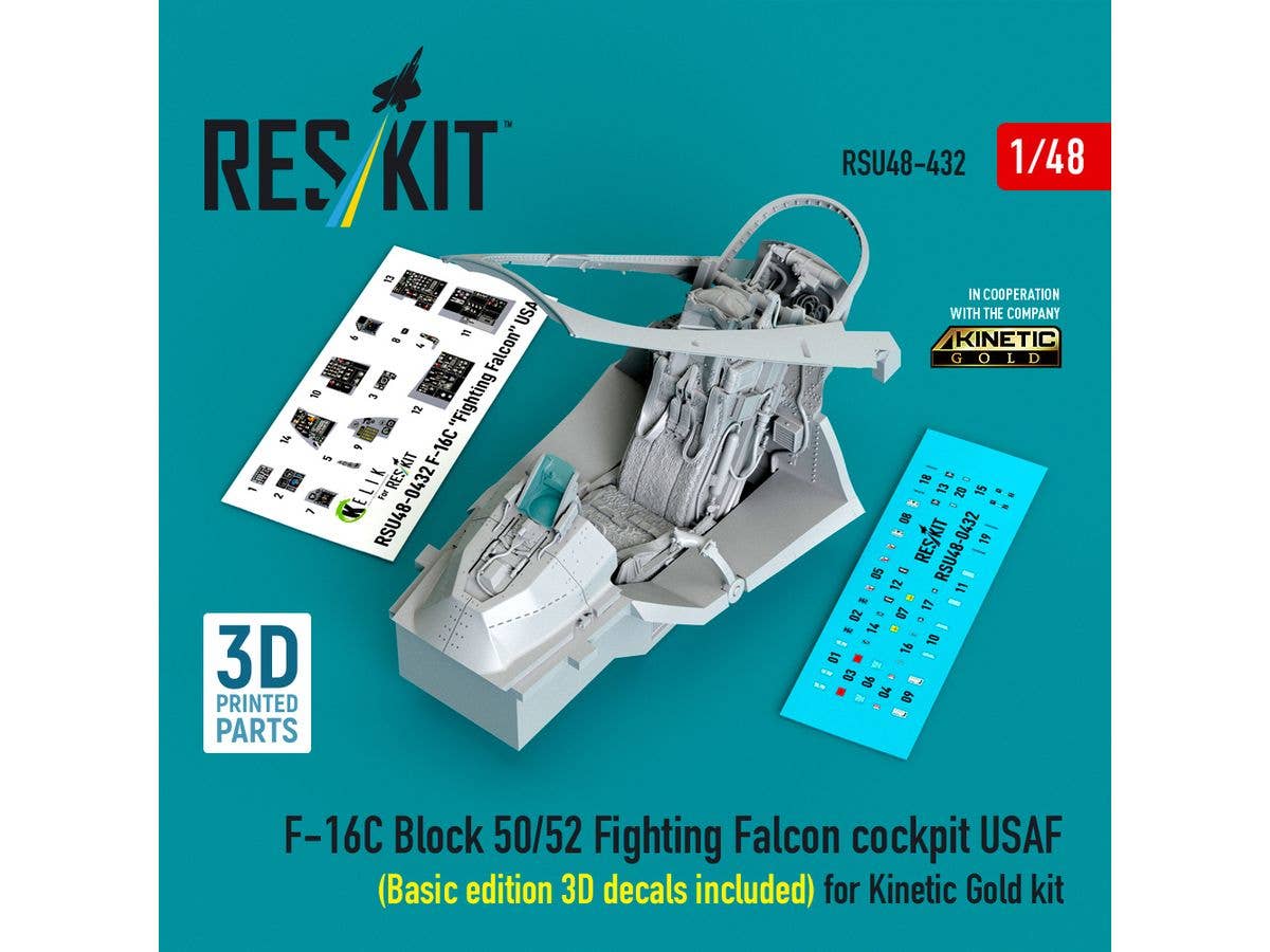 1/48 F-16C ブロック50/52 米空軍仕様コックピット w/3D内装デカール (キネティック用)