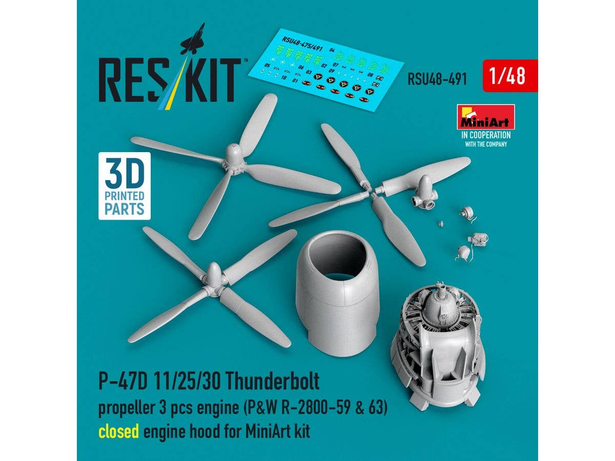 1/48 P-47D-11/25/30 エンジン、カウリング(閉状態)、プロペラ (3種 x 各1) セット(ミニアート用)