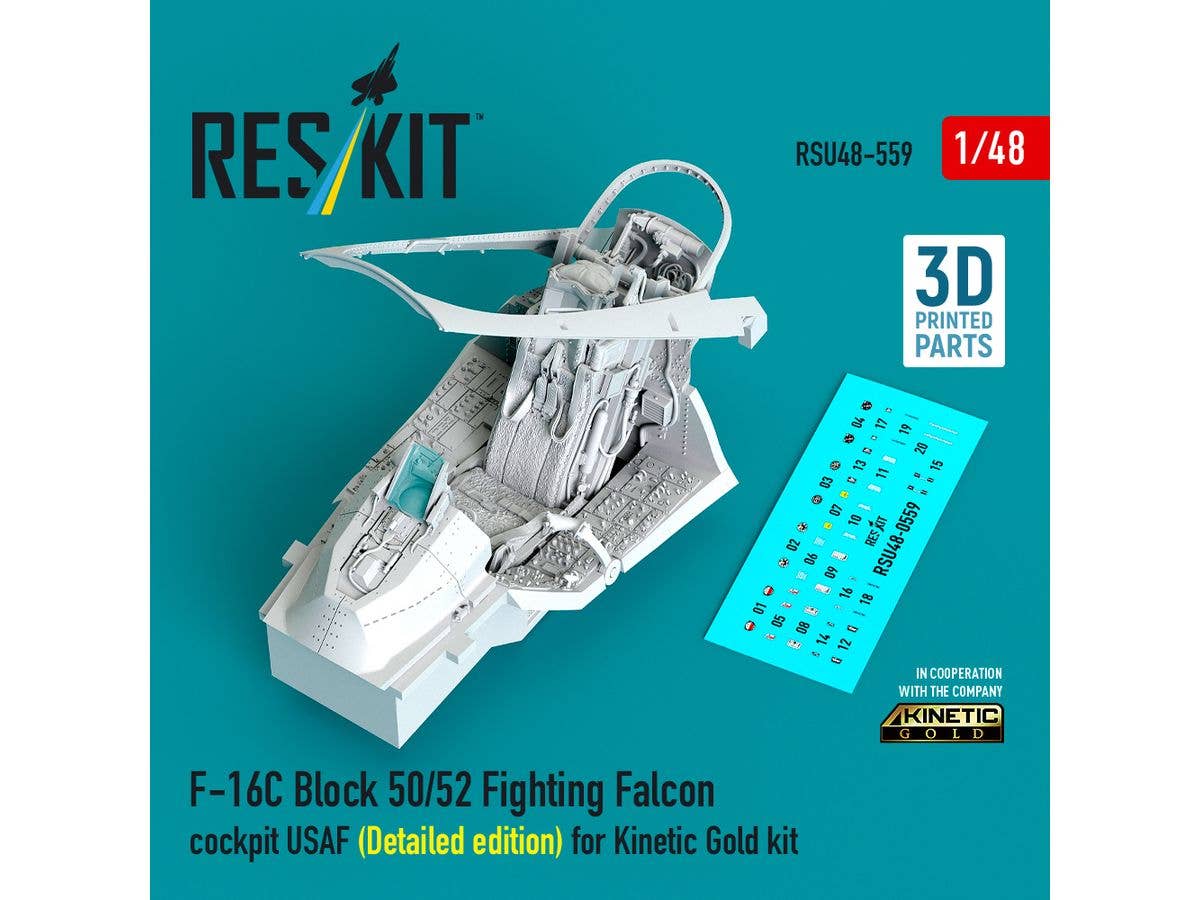 1/48 F-16C ブロック50/52 米空軍仕様コックピット w/立体計器盤・コンソール (キネティック用)