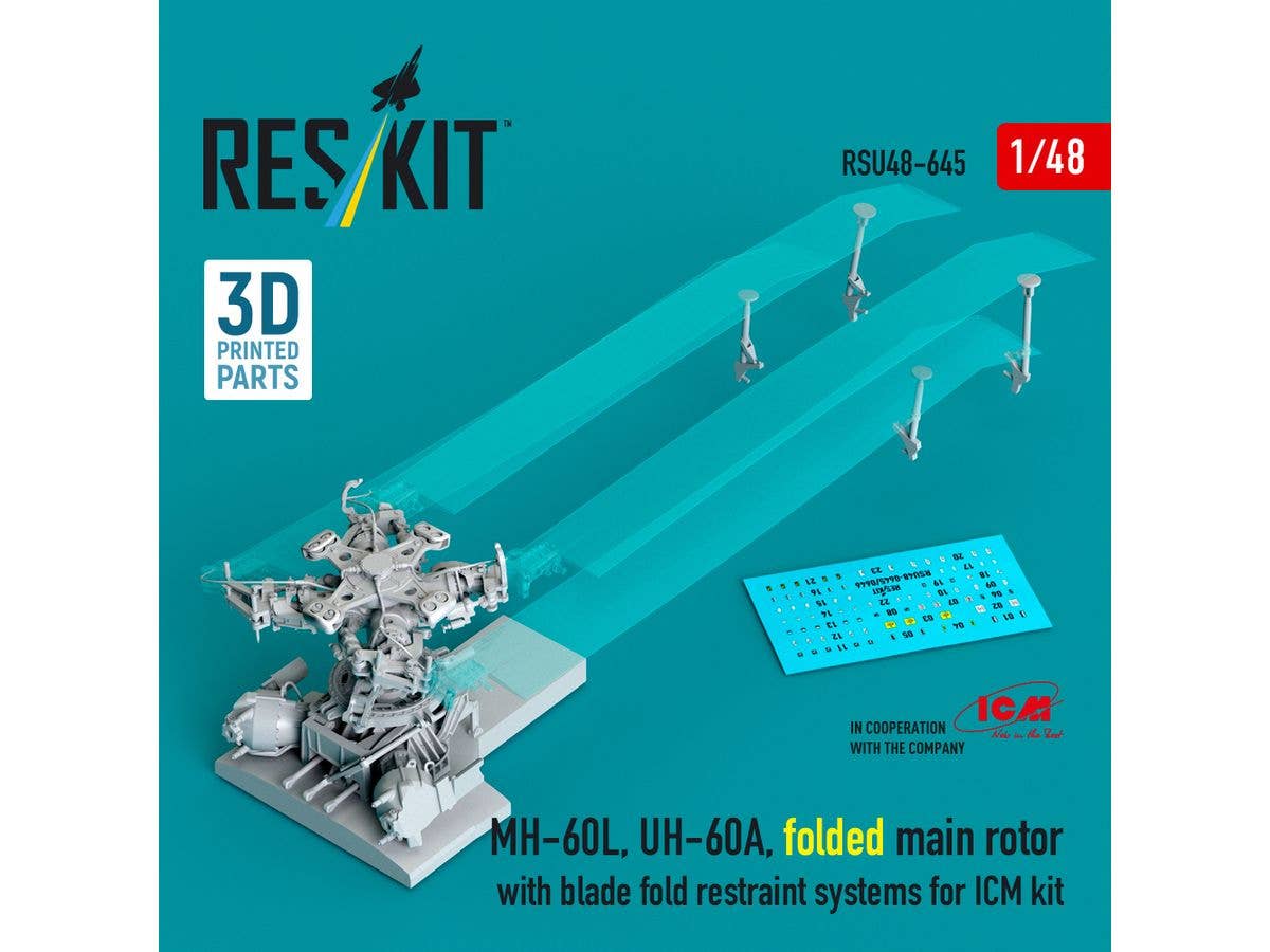 1/48 MH-60L、UH-60A ローターハブ (折畳み状態) w/固定金具 (ICM用)