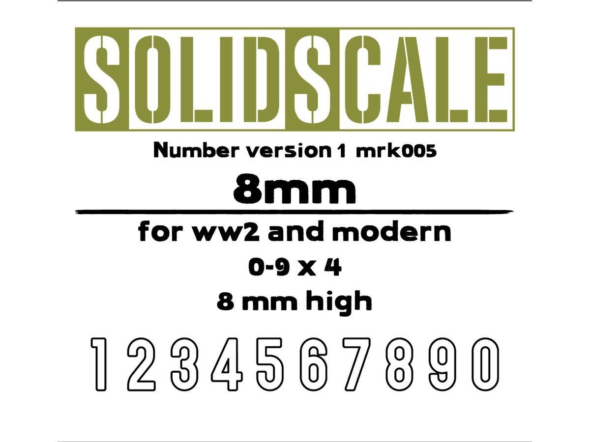 ソリッドスケール:ナンバーマスキングシート 1 (WW.II  & 現用/8mm/0 - 9 x 4)