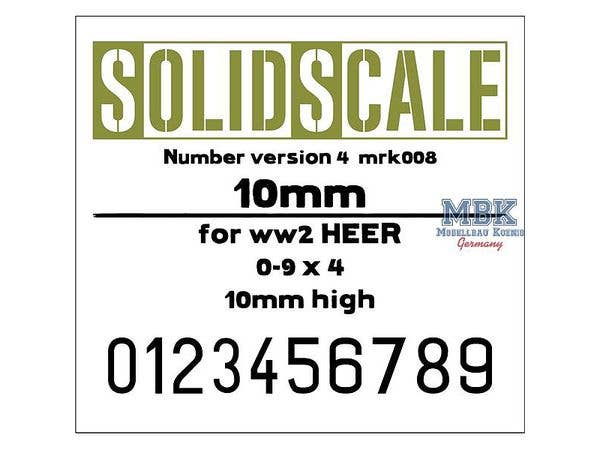 ソリッドスケール:ナンバーマスキングシート 4 (WW.II  ドイツ軍/10mm/0 - 9 x 4)