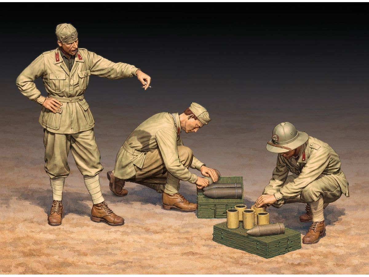 1/35 WWII イタリア 北アフリカの100/17 100mm榴弾砲 砲兵作業セット (3体入)