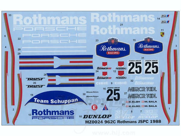 ミニッツレーサー用 ポルシェ 962C ロスマンズ JSPC 1988
