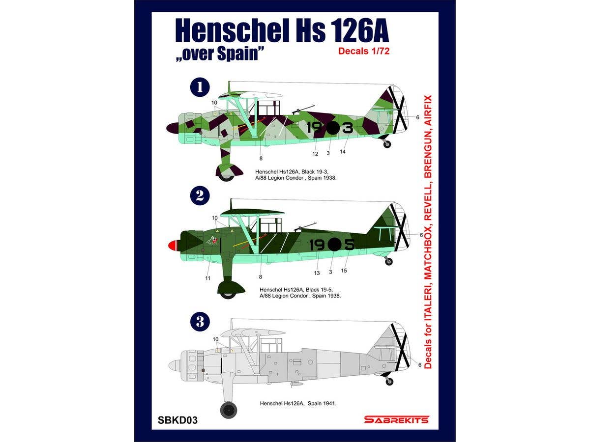 1/72 ヘンシェル Hs126A デカール スペイン上空