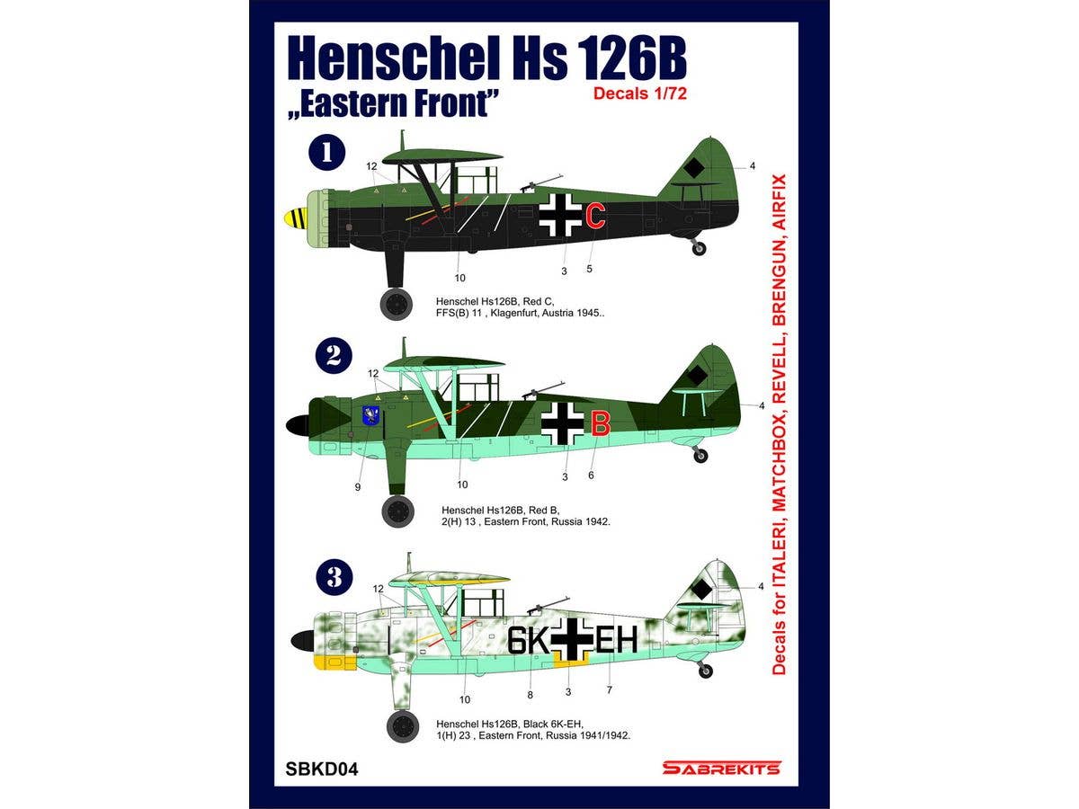 1/72 ヘンシェル Hs126B デカール 東部戦線