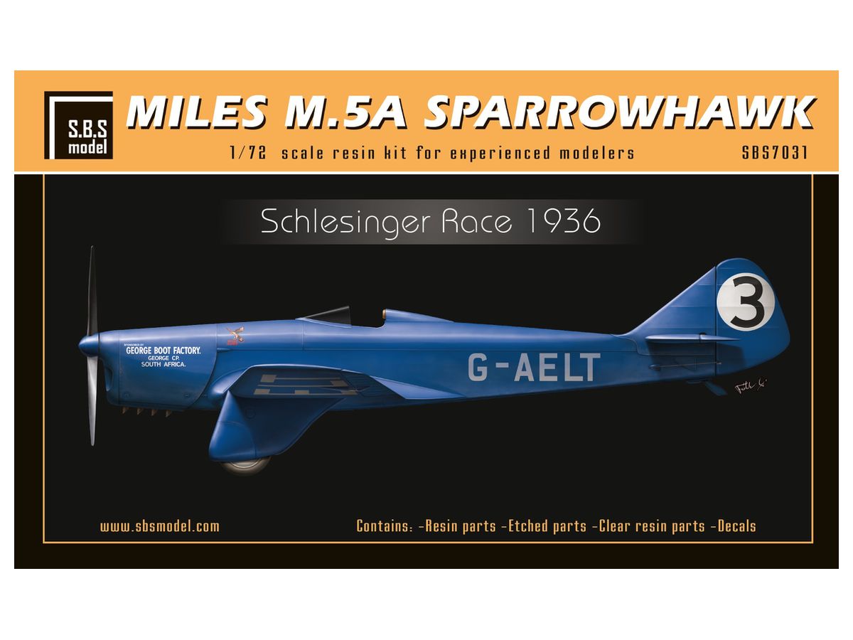 1/72 マイルズ M.5A スパローホーク シュレシンガーアフリカンエアレース 1936年