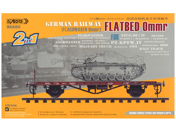 1/35 ドイツ 平貨車 Ommr (2 in 1) w/線路 (全長約30.5cm)