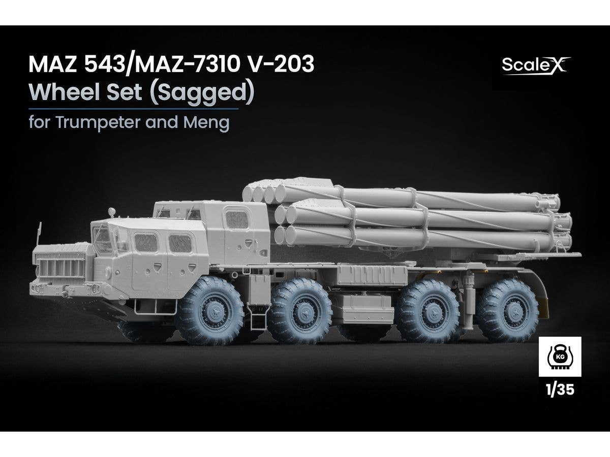 1/35 MAZ-543/MAZ-7310 V-203 自重変形ホイールセット (9個入) (モンモデル、トランぺッター用)