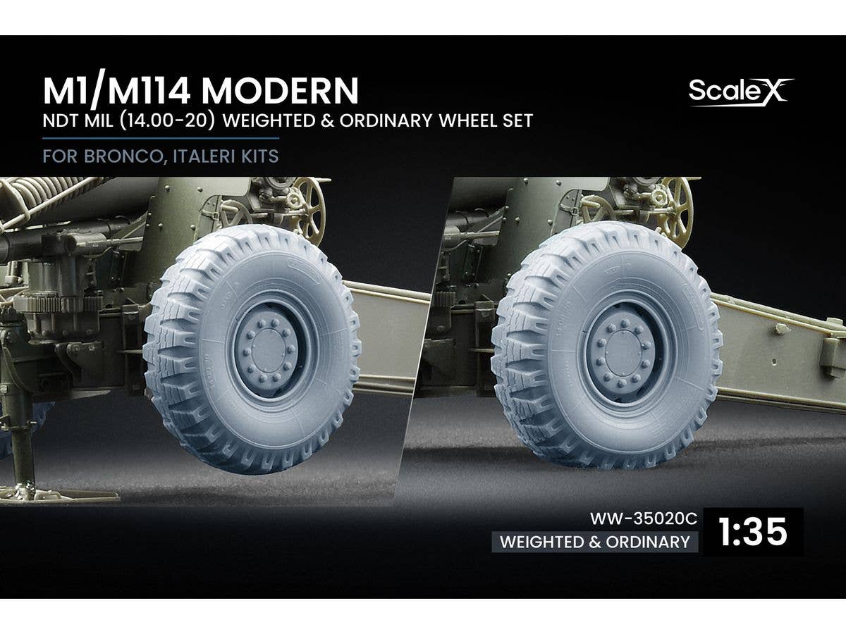 1/35 155mm榴弾砲 M1/M114 (現用)ホイールセット (無荷重状態、自重変形 x 各1セット入) (ブロンコ/イタレリ用)