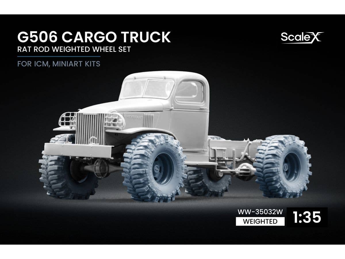 1/35 G506 カーゴトラック ラットロッド 自重変形ホイールセット (4個入) (ICM・ミニアート用)