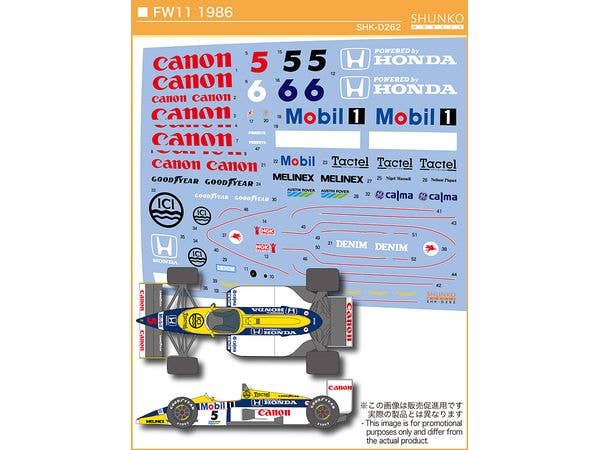 1/20 FW11 1986 デカールセット (タミヤ用)