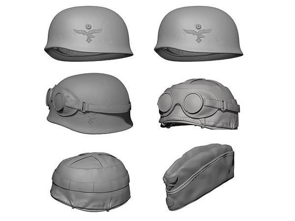 1/16 WWII ドイツ 降下猟兵ヘルメット / 略帽セット (6個入)