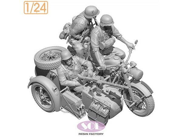 1/24 WWII ドイツ KS750軍用サイドカー(乗員3体付)