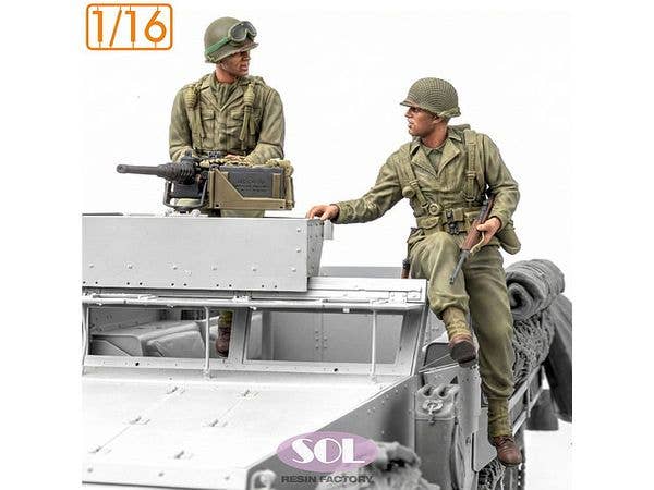 1/16 WWII アメリカ M3A1ハーフトラック乗員 & M2 .50口径重機関銃セット (2体入)