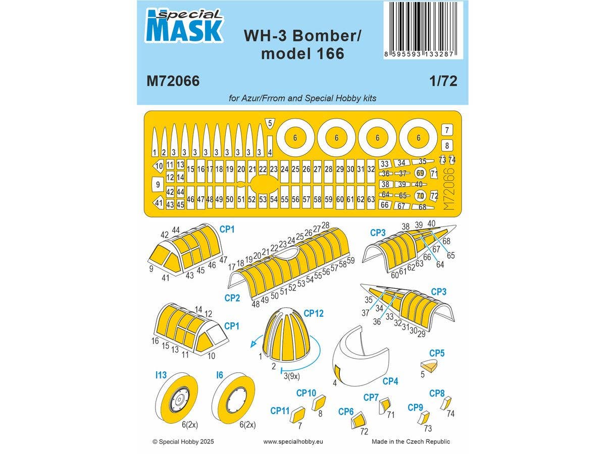 1/72 マーティン WH-3/モデル166 塗装マスクシール (アズールフロム/スペシャルホビー用)