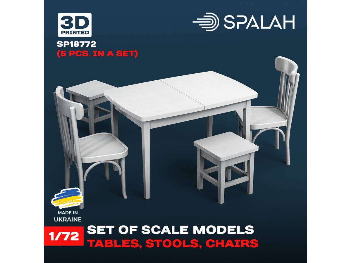 1/72 テーブル (x 1)w/スツールと椅子 (x 各2)