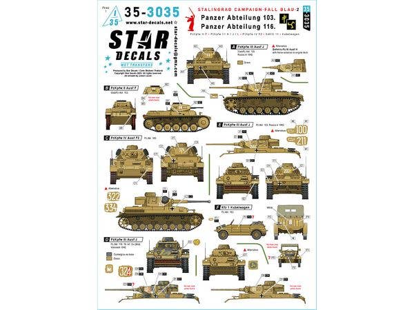 1/35 WWII ドイツ スターリングラード戦線 ブラウ作戦#2 第103戦車大隊/第116戦車大隊のII号戦車F型/III号戦車H/J/L型/IV号戦車F2型/Sd.Kfz.11/キューベルワーゲン