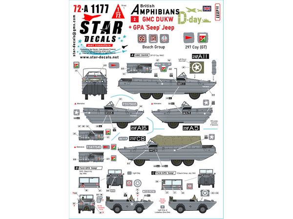1/72 WWII イギリス D - デイのDUKW/シープ水陸両用車#2 第297総合輸送中隊/ビーチ集団