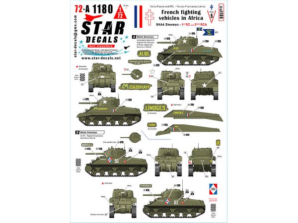 1/72 WWII アフリカのフランス軍戦闘車両#5 第1胸甲騎兵連隊/第2アフリカ騎兵連隊のM4A4シャーマン 1943/44年