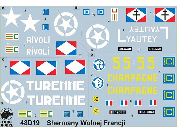 1/48 自由フランス軍のシャーマン用デカール Vol.1