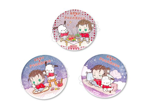 進撃の巨人 x サンリオキャラクターズ4: グリッター缶バッジセット エレン × ポチャッコ