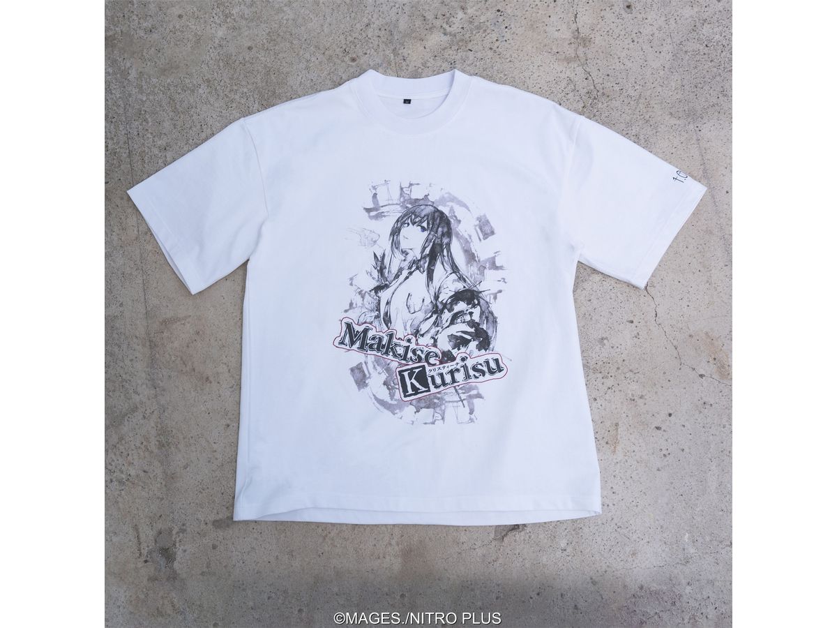 STEINS;GATE 牧瀬紅莉栖 水墨画風 白地 モノクロTシャツ サイズ: L