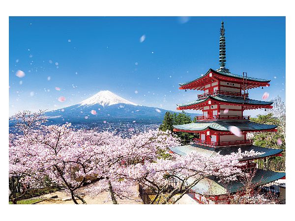 ジグソーパズル: 富士と桜吹雪の五重塔 (山梨) 108P (26 x 38cm)